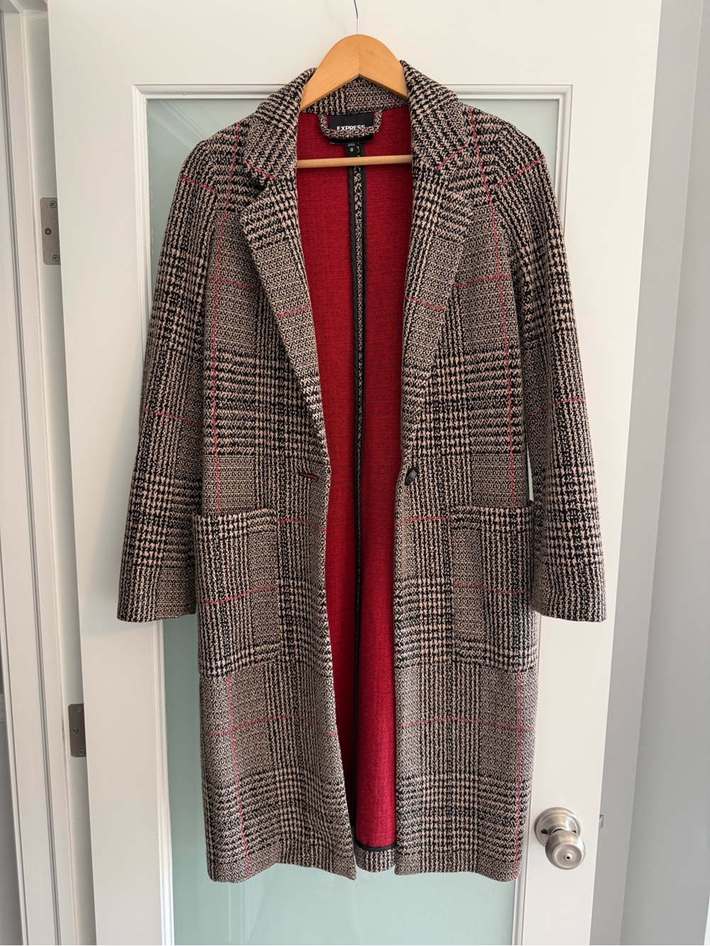 Express Brown/Red Plaid Trench Coat